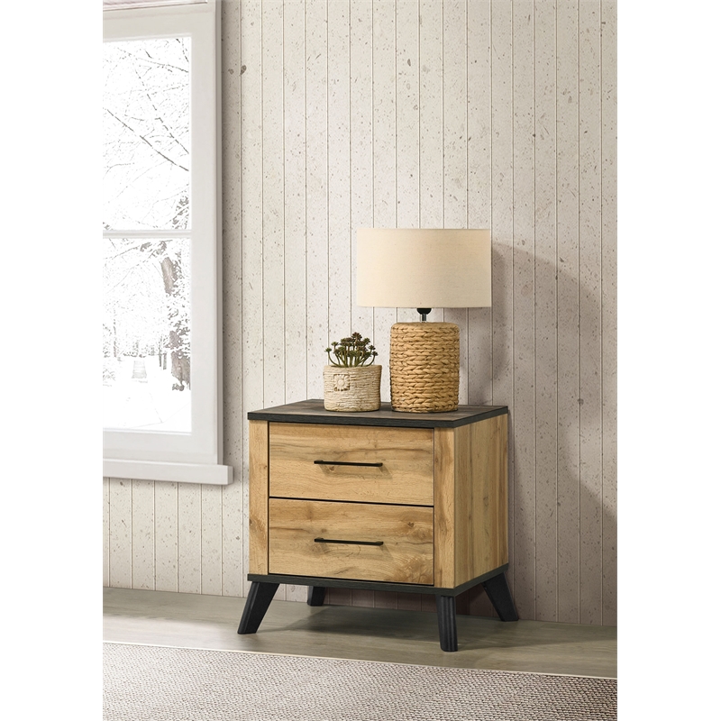 Pemberly Row 2-Drawer Rectangular Wood Nightstand in Natural Pine and Brown