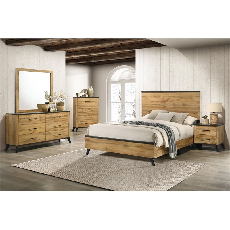 Pemberly Row 2-Drawer Rectangular Wood Nightstand in Natural Pine and Brown