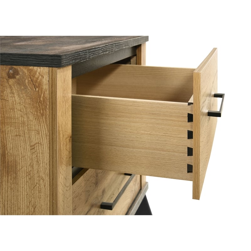 Pemberly Row 2-Drawer Rectangular Wood Nightstand in Natural Pine and Brown