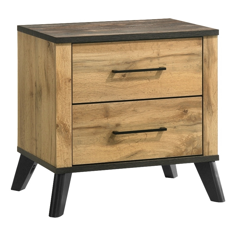 Pemberly Row 2-Drawer Rectangular Wood Nightstand in Natural Pine and Brown