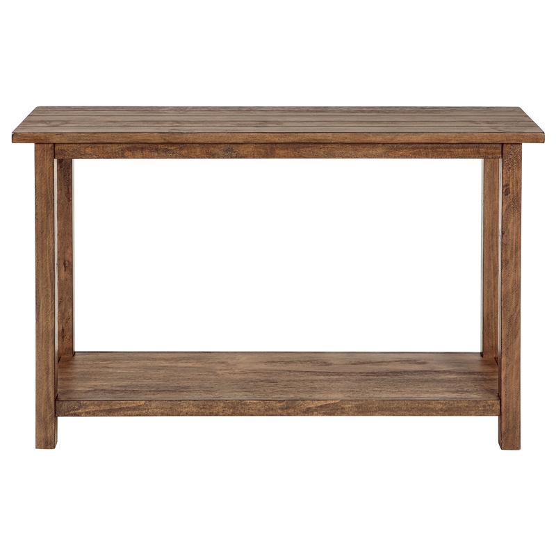Pemberly Row Rectangular Wood Console Table with Shelf in Distressed Brown
