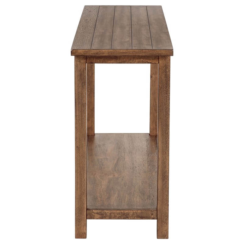 Pemberly Row Rectangular Wood Console Table with Shelf in Distressed Brown