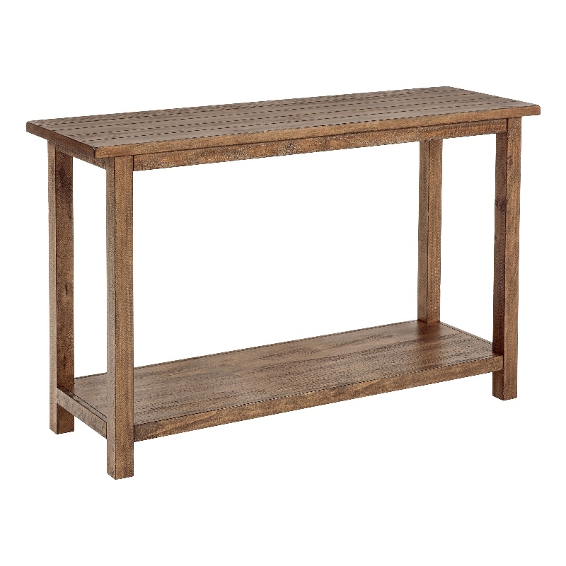 Pemberly Row Rectangular Wood Console Table with Shelf in Distressed Brown