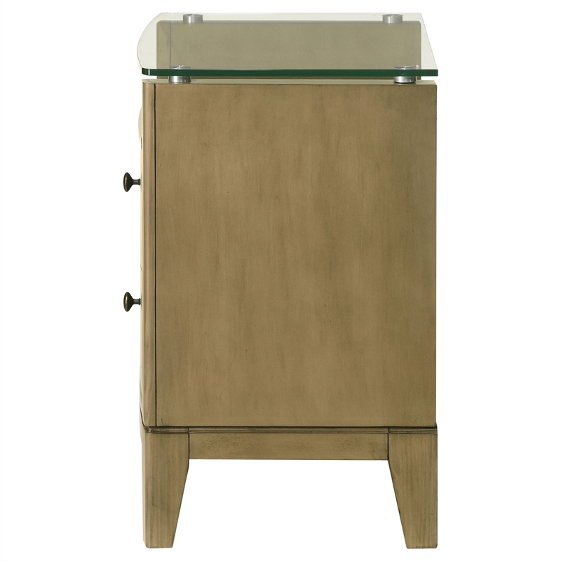 Pemberly Row 2-Drawer Glass Top Modern Wood Nightstand Natural Pine