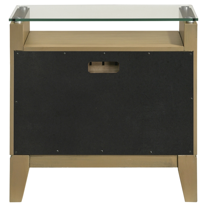 Pemberly Row 2-Drawer Glass Top Modern Wood Nightstand Natural Pine