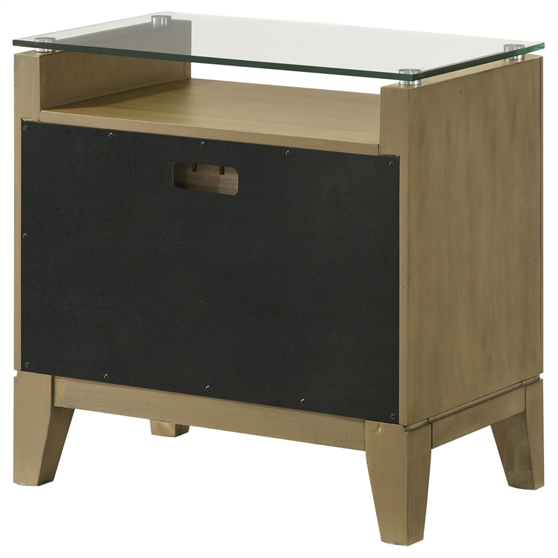 Pemberly Row 2-Drawer Glass Top Modern Wood Nightstand Natural Pine