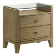 Pemberly Row 2-Drawer Glass Top Modern Wood Nightstand Natural Pine
