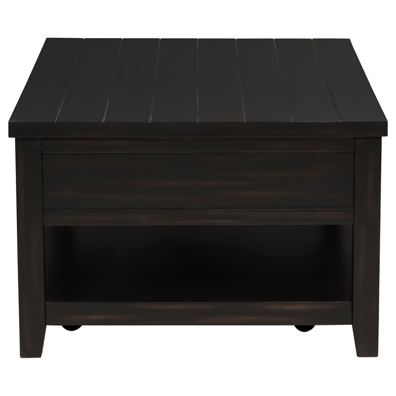 Pemberly Row 2-Drawer Rectangular Wood Coffee Table Distressed Java and Black