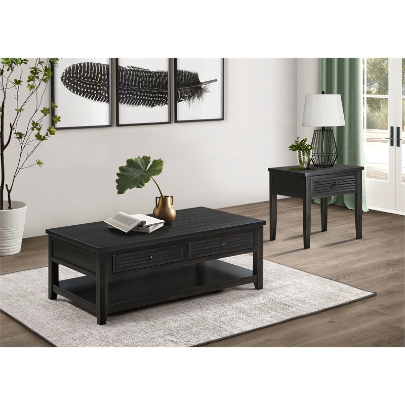 Pemberly Row 2-Drawer Rectangular Wood Coffee Table Distressed Java and Black