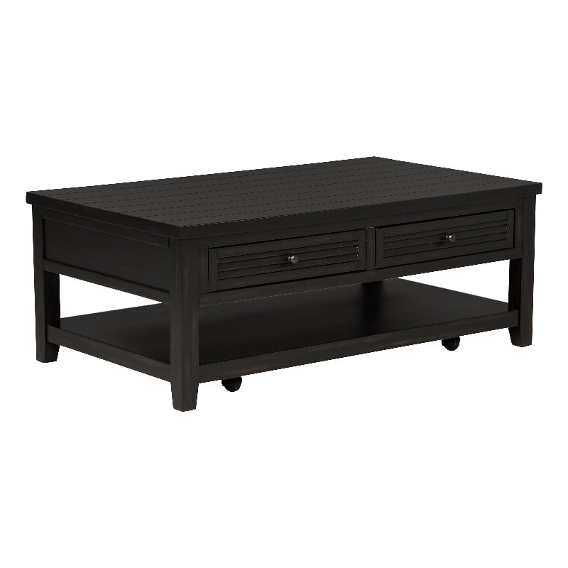 Pemberly Row 2-Drawer Rectangular Wood Coffee Table Distressed Java and Black