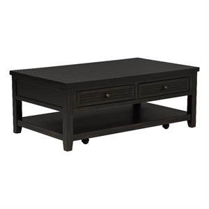 Pemberly Row 2-Drawer Rectangular Wood Coffee Table Distressed Java and Black