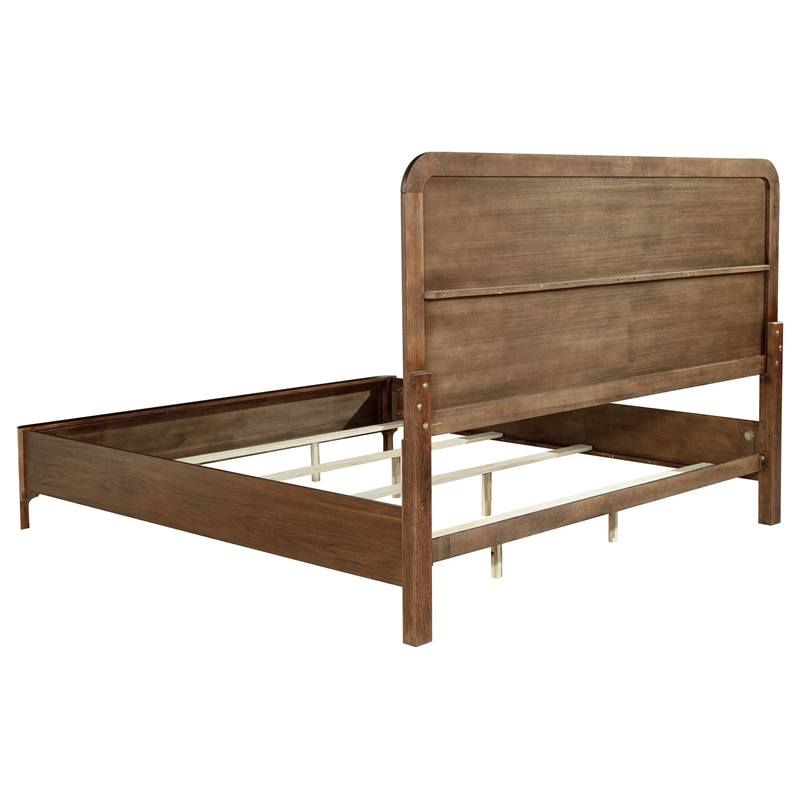 Pemberly Row Upholstered Mid-Century Wood Eastern King Panel Bed in Walnut