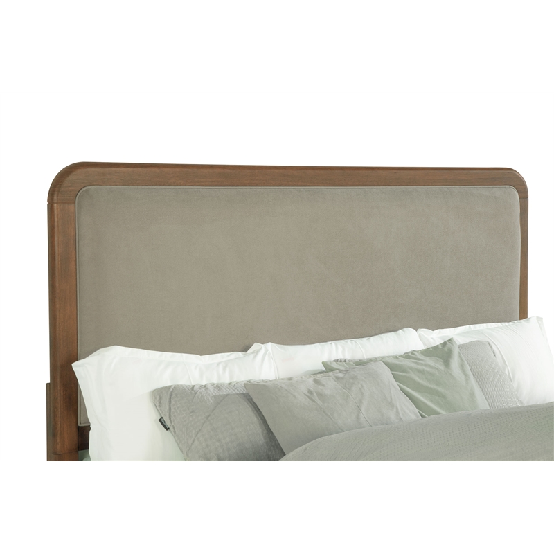 Pemberly Row Upholstered Mid-Century Wood Eastern King Panel Bed in Walnut