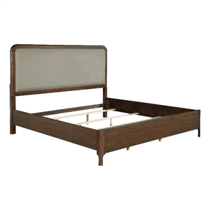 Pemberly Row Upholstered Mid-Century Wood Eastern King Panel Bed in Walnut