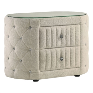 Pemberly Row 2-Drawer Tufted Upholstered Modern Fabric Nightstand in Ivory