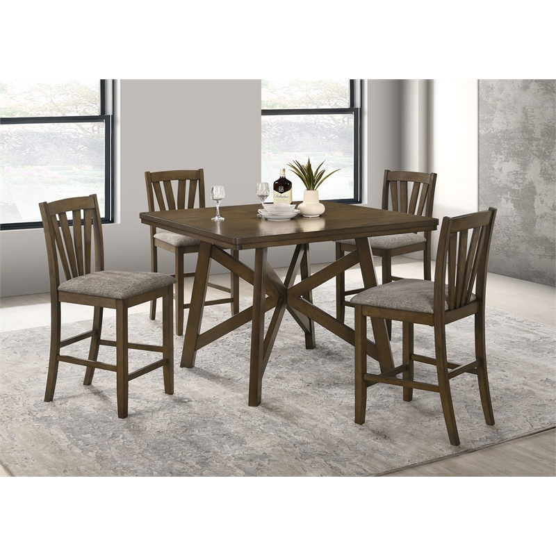 Pemberly Row 5-Piece 47-inch Wood Counter Height Dining Set in Brown