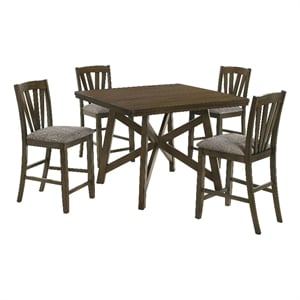 Pemberly Row 5-Piece 47-inch Wood Counter Height Dining Set in Brown