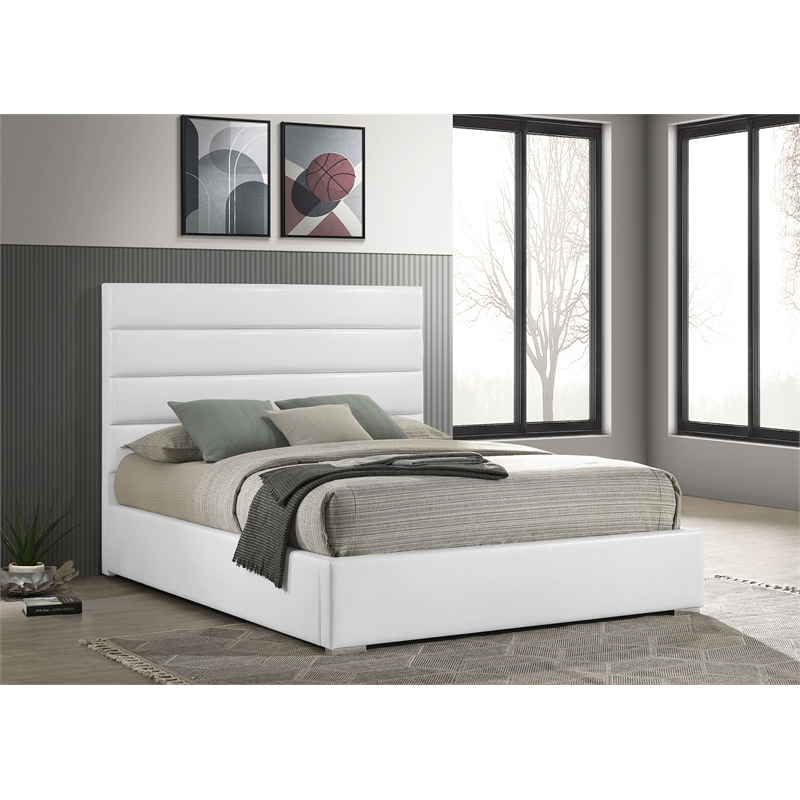 Pemberly Row 53-inch Faux Leather Upholstered California King Bed in White