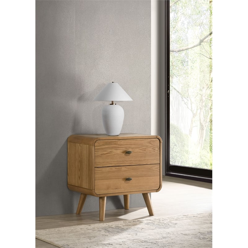 Pemberly Row Mid-Century Wood 2-Drawer Nightstand in Light Ash