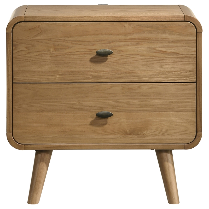 Pemberly Row Mid-Century Wood 2-Drawer Nightstand in Light Ash