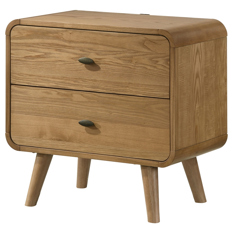 Pemberly Row Mid-Century Wood 2-Drawer Nightstand in Light Ash