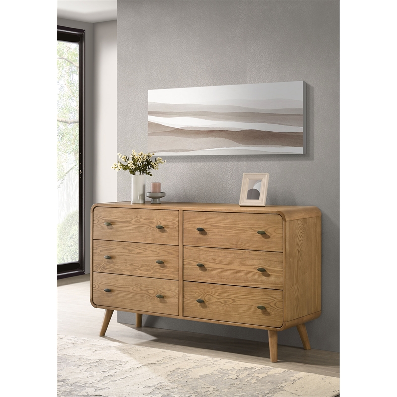 Pemberly Row 6-Drawer Mid-Century Wood Bedroom Dresser in Light Ash