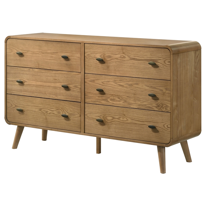 Pemberly Row 6-Drawer Mid-Century Wood Bedroom Dresser in Light Ash
