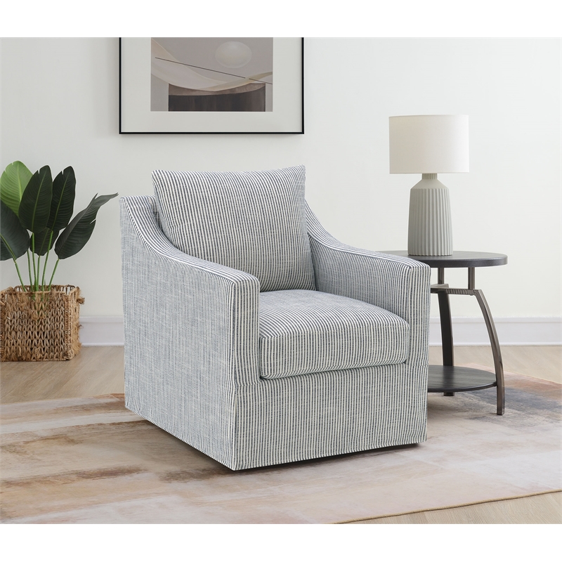 Pemberly Row Fabric Upholstered Sloped Arm Accent Swivel Chair in Gray