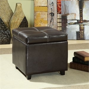 Pemberly Row Upholstered Vinyl and Wood Composite Ottoman in Espresso