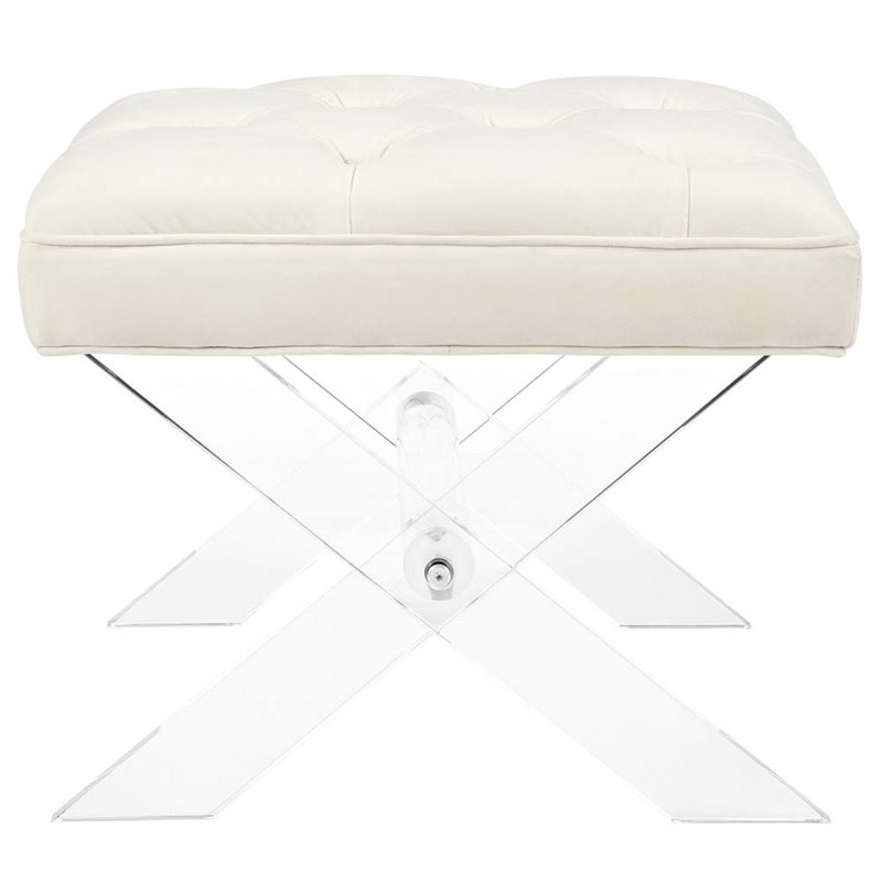 Pemberly Row Solid Wood and Velvet Polyester Fabric Bench in Ivory