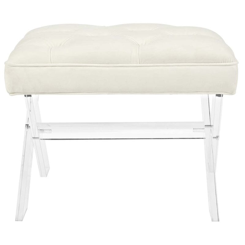Pemberly Row Solid Wood and Velvet Polyester Fabric Bench in Ivory