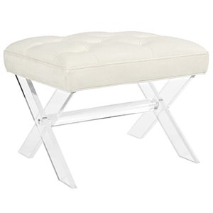 Pemberly Row Solid Wood and Velvet Polyester Fabric Bench in Ivory
