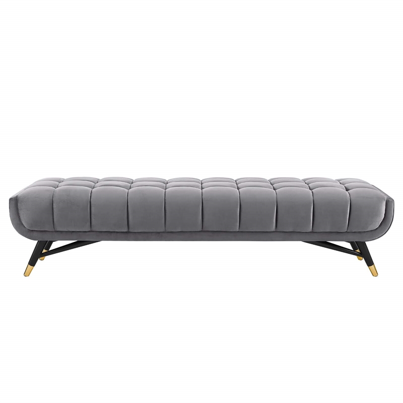 Pemberly Row Tufted Performance Velvet Bench in Gray and Black