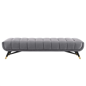 Pemberly Row Tufted Performance Velvet Bench in Gray and Black