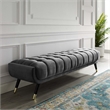 Pemberly Row Tufted Performance Velvet Bench in Gray and Black