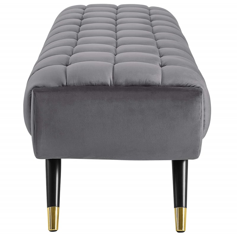 Pemberly Row Tufted Performance Velvet Bench in Gray and Black