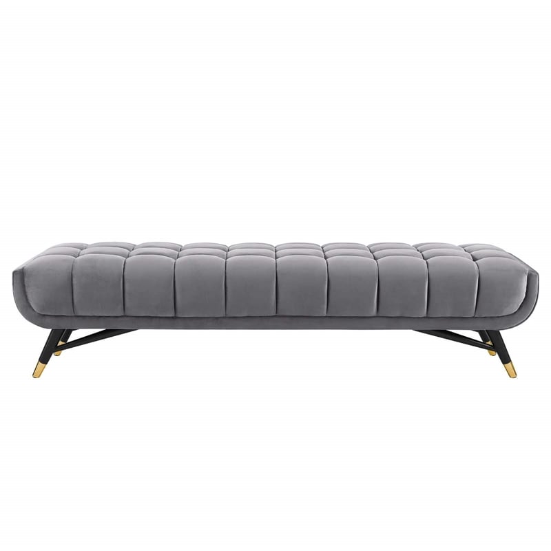 Pemberly Row Tufted Performance Velvet Bench in Gray and Black