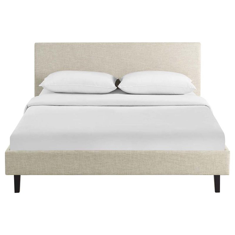Pemberly Row Full Modern Polyester Fabric Bed in Beige Finish