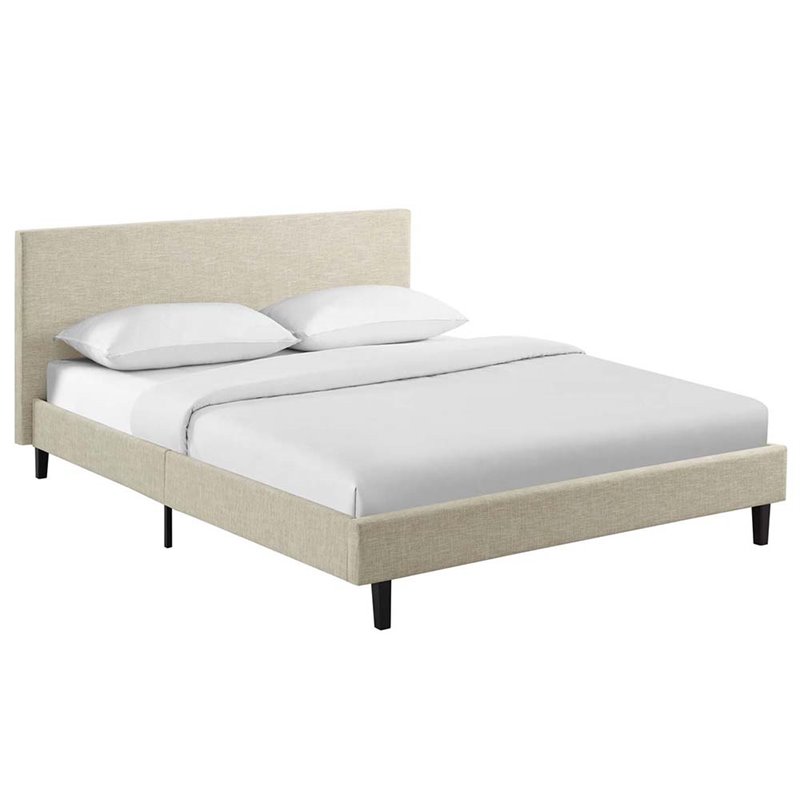 Pemberly Row Full Modern Polyester Fabric Bed in Beige Finish