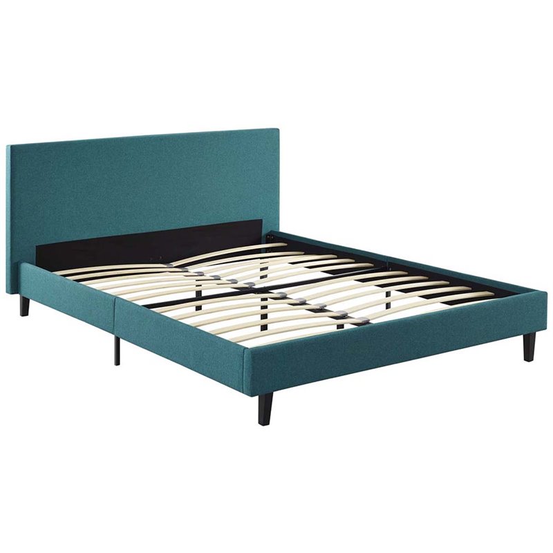 Pemberly Row Full Modern Polyester Fabric Bed in Teal Blue Finish