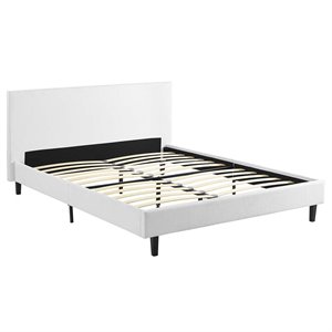Pemberly Row Full Modern Polyester Fabric Bed in White Finish