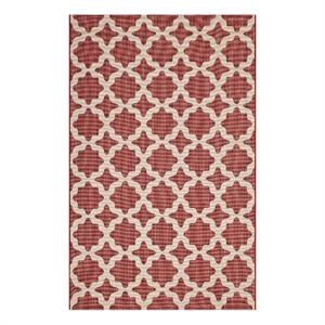 Pemberly Row 94.5x122&quot Moroccan Trellis Fabric Area Rug in Red and Beige