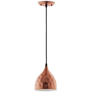 Pemberly Row 7&quot Bell Shaped Metal Pendant Lamp in Rose Gold and Black