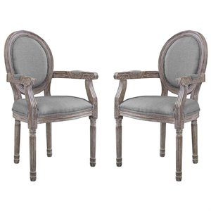 Pemberly Row 20&quot Upholstered Fabric Dining Armchair in Light Gray (Set of 2)