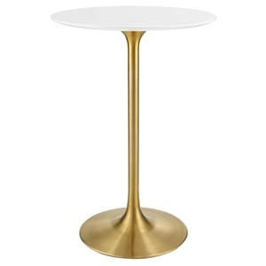 Pemberly Row 28&quot Round Metal & Wood Bar Table in Gold and White
