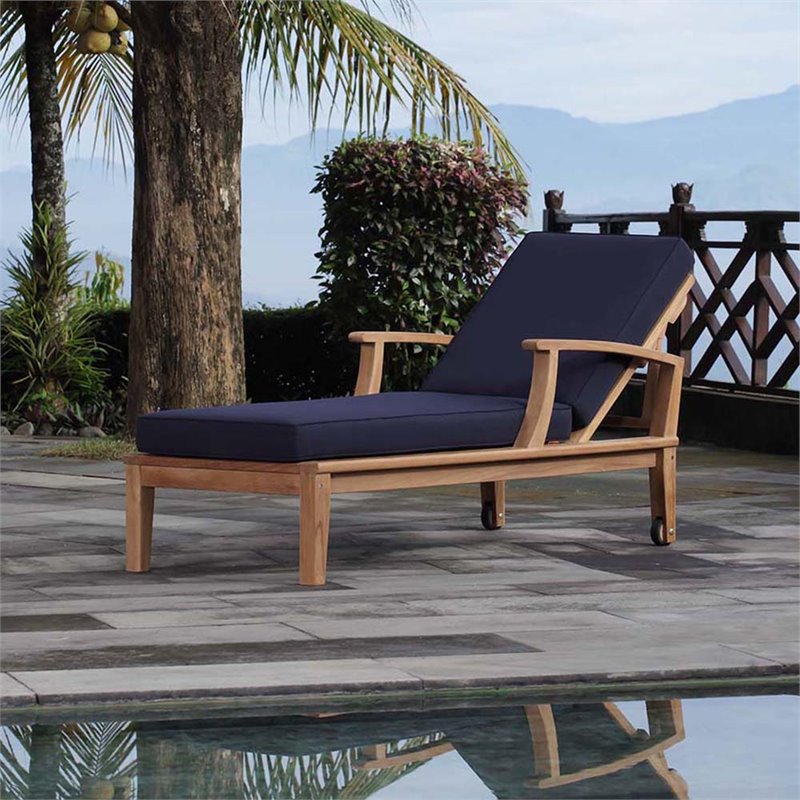 Pemberly Row Contemporary Patio Chaise Lounge in Natural and Navy