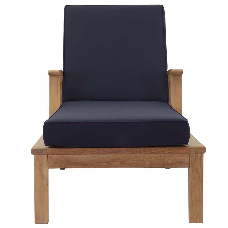 Pemberly Row Contemporary Patio Chaise Lounge in Natural and Navy