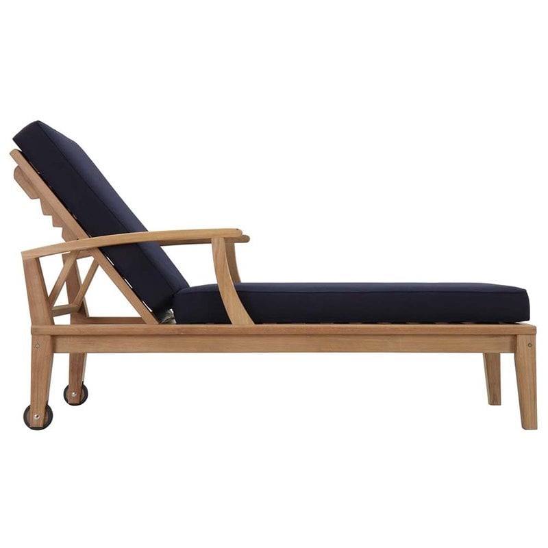 Pemberly Row Contemporary Patio Chaise Lounge in Natural and Navy