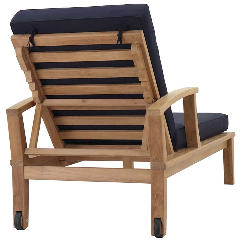 Pemberly Row Contemporary Patio Chaise Lounge in Natural and Navy