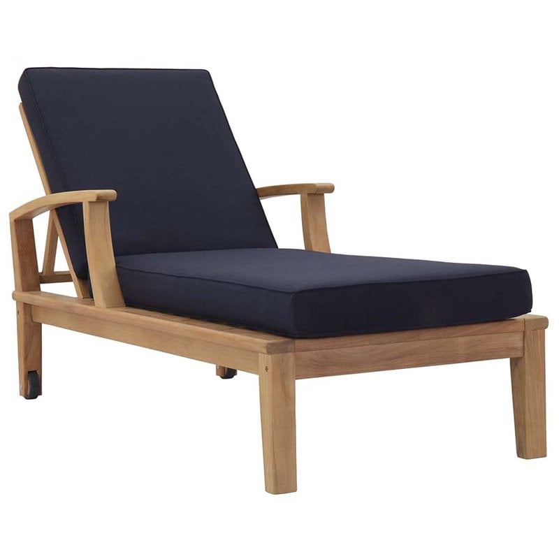 Pemberly Row Contemporary Patio Chaise Lounge in Natural and Navy